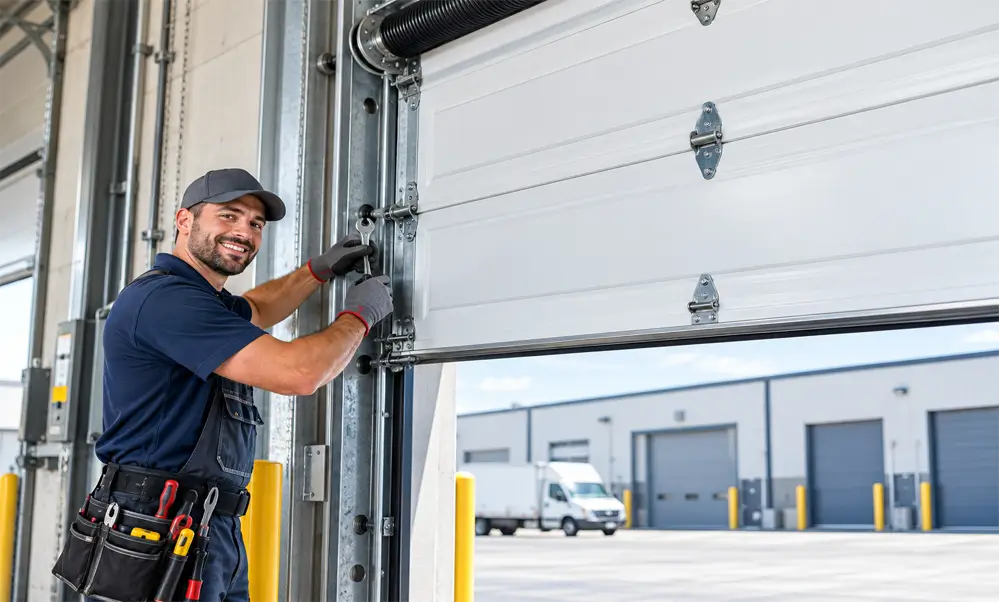 Commercial overhead garage doors at a business property